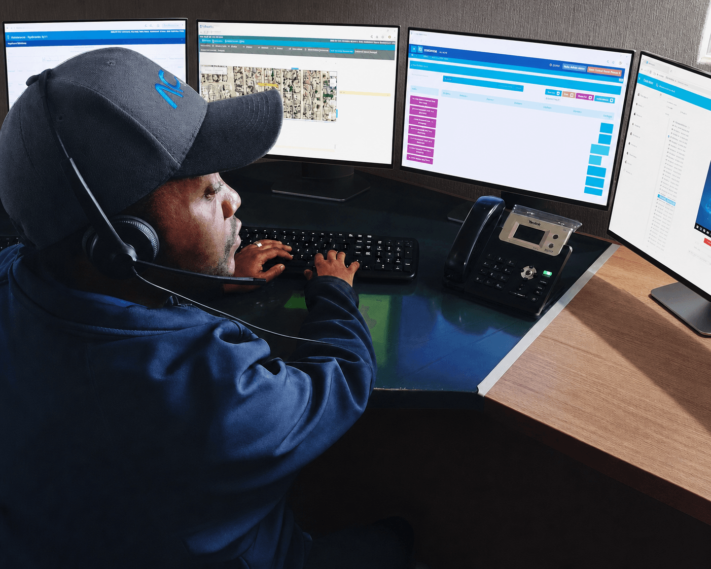 An ACM Track bureau operator working fleet alerts from the control room