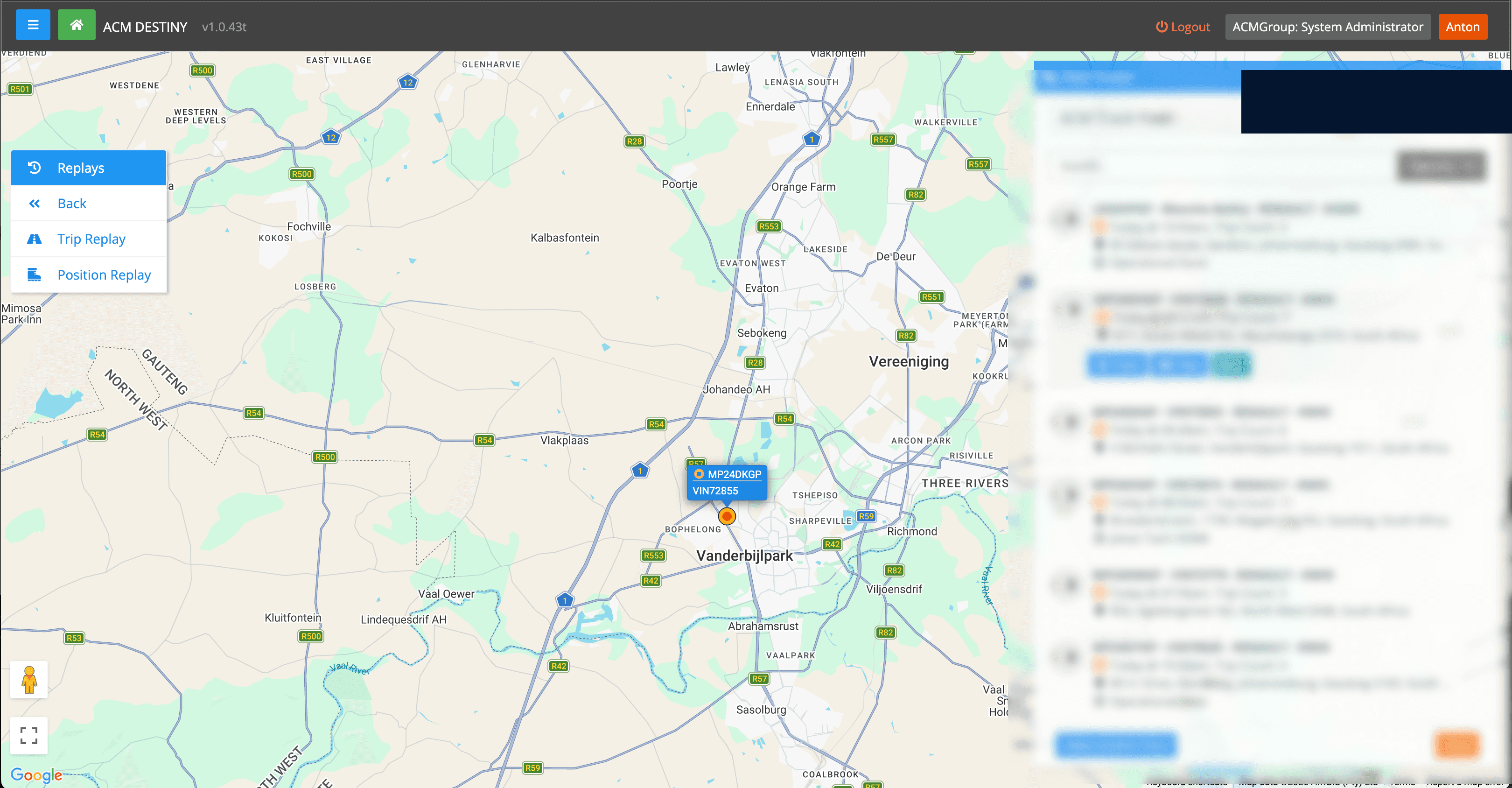 ACM Destiny — live vehicle tracking on the map