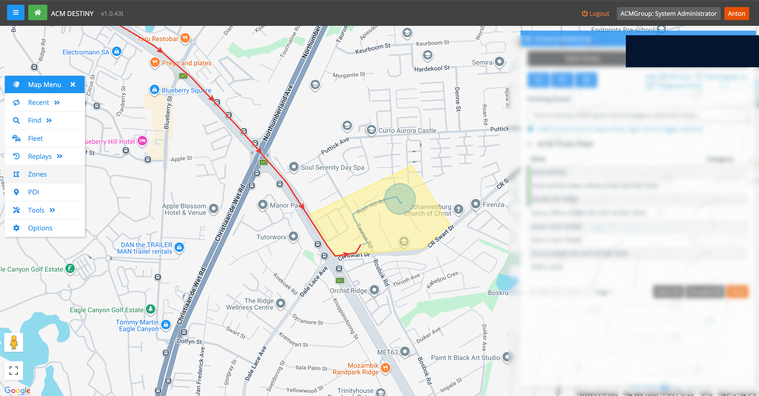 ACM Destiny — geofence zones