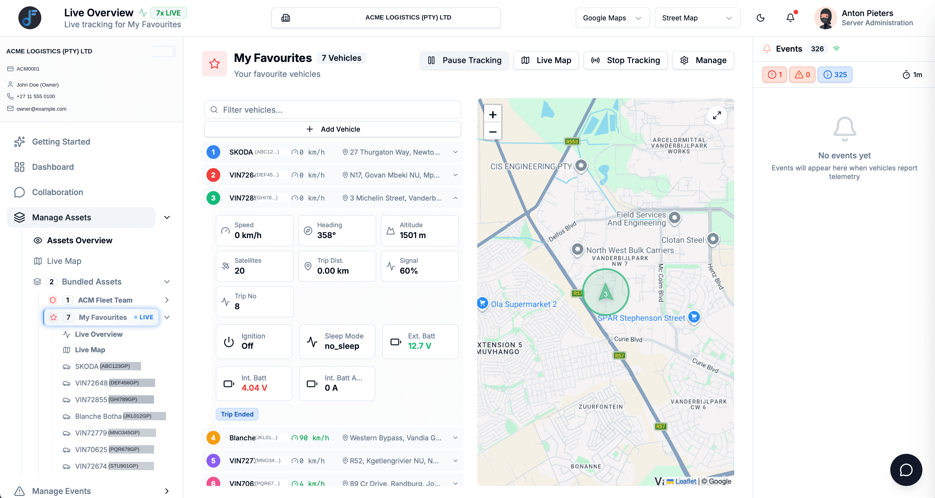 Fleet Destiny — live vehicle overview on the map