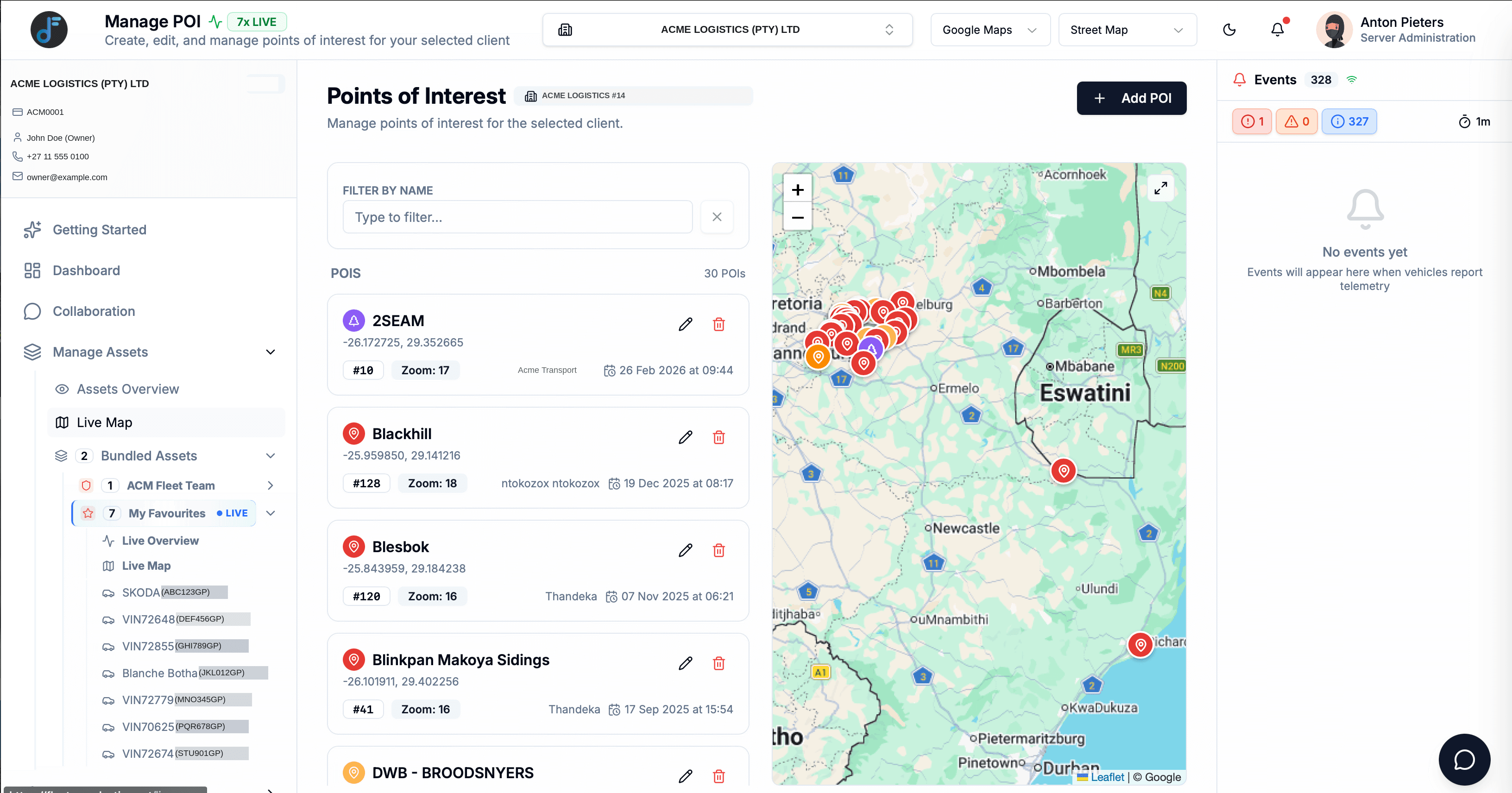 Fleet Destiny — points of interest and geofences