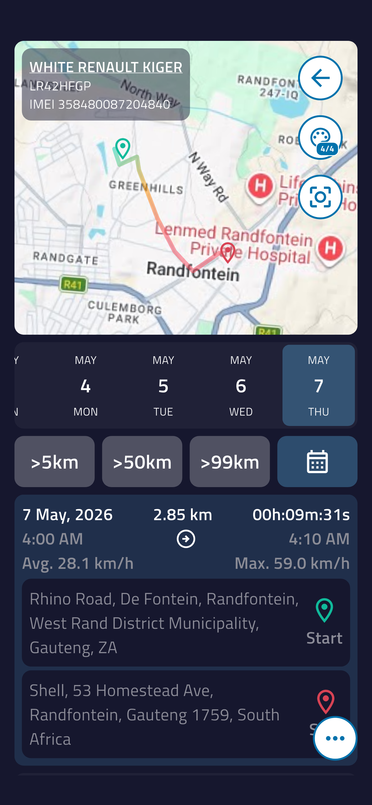 Trip history calendar with trip detail