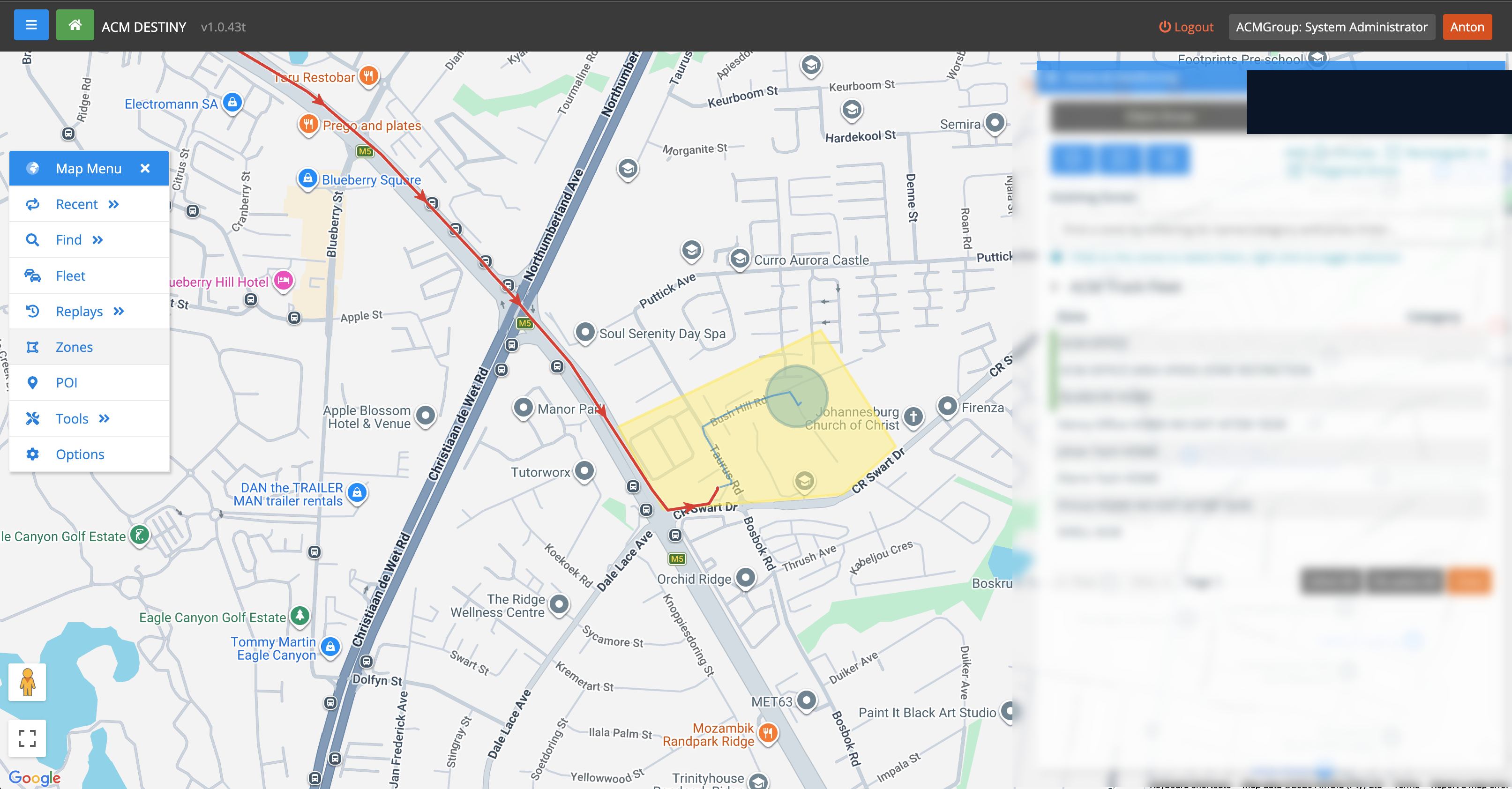 Geofencing and zones on ACM Destiny
