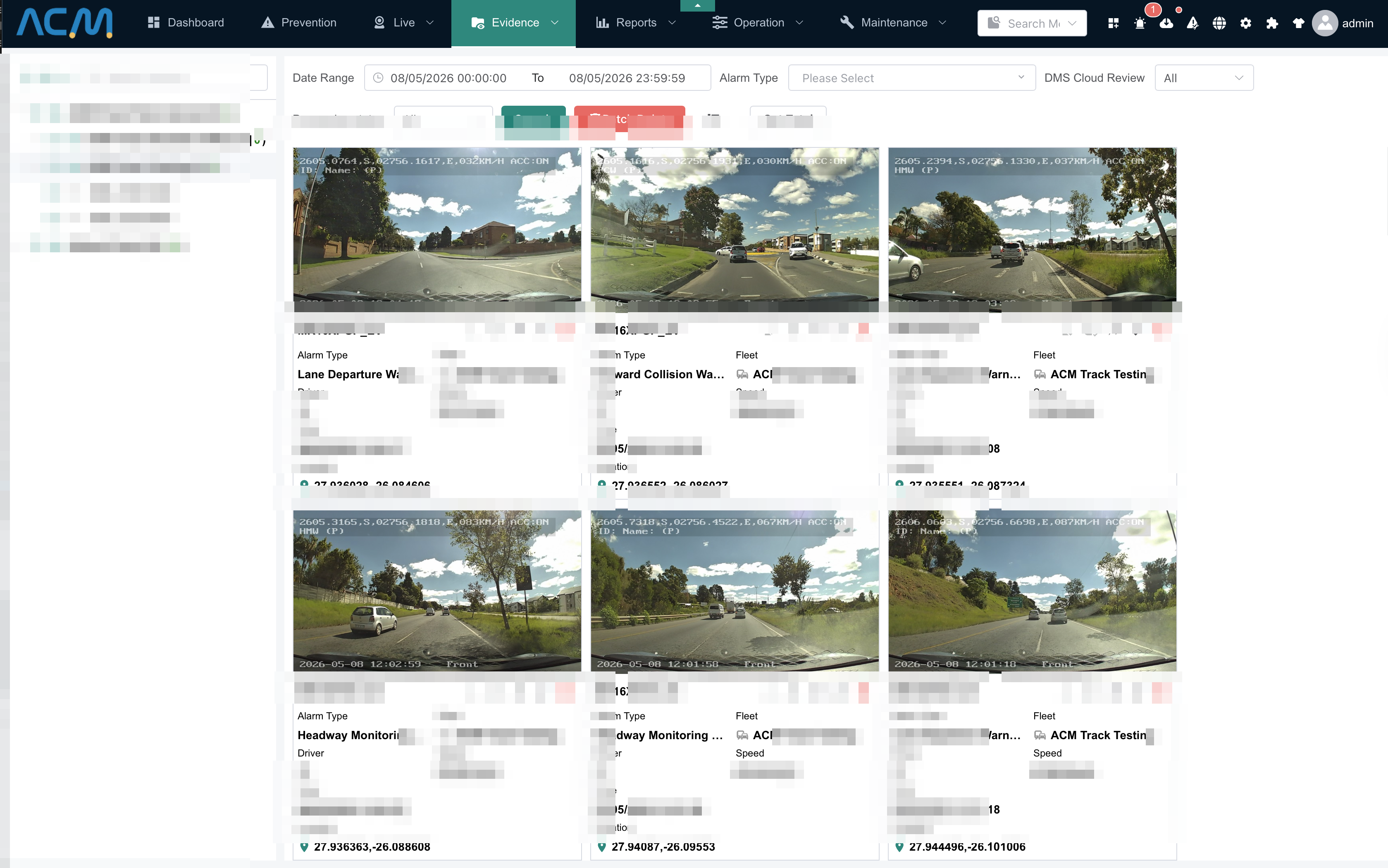 ACM Destiny evidence browser — searchable AI event clips